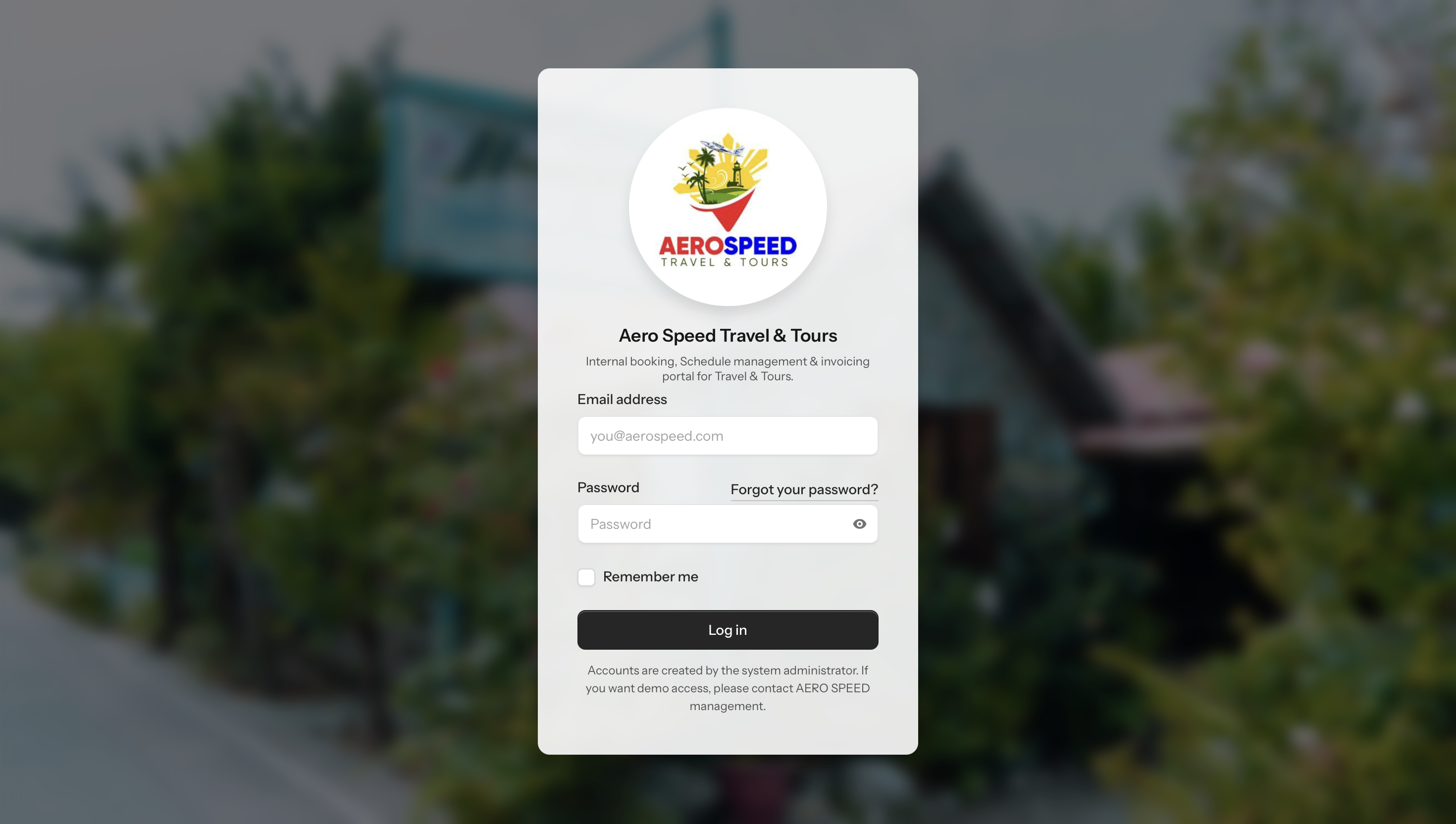 Aero Speed Travel and Tours internal operations login page